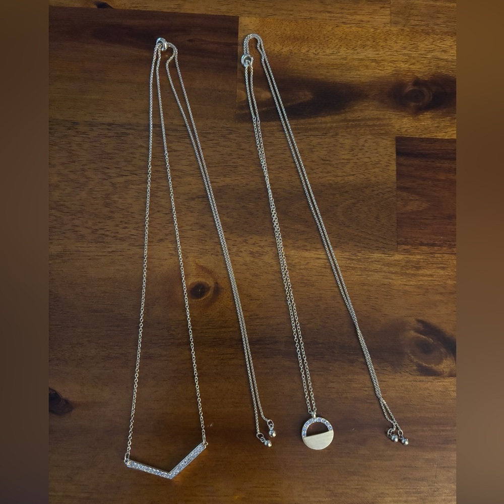 TWO Gold Colored and Sparkle Accent Adjustable Length Necklaces
